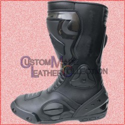 Black Motorbike Leather Racing Shoes / Biker Racing Boot 