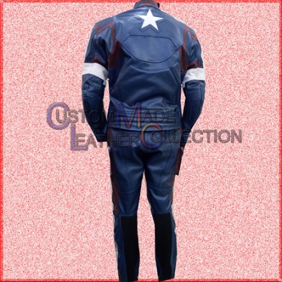 Age of Ultron Captain America Steve Rogers Blue Motorcycle Leather Suit/Biker Leather Suit