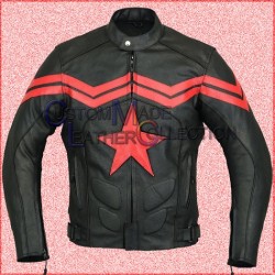 Captain America Black Red Leather Jacket/Men Biker Jacket