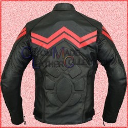Captain America Black Red Leather Jacket/Men Biker Jacket