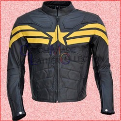 Captain America Black Yellow Leather Jacket/Biker Leather Jacket