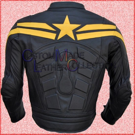 Captain America Black Yellow Leather Jacket/Biker Leather Jacket