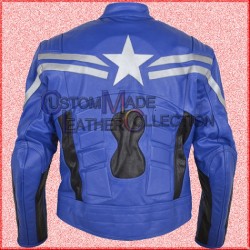 Captain America Stylish Blue Motorbike Leather Jacket/Biker Leather Jacket