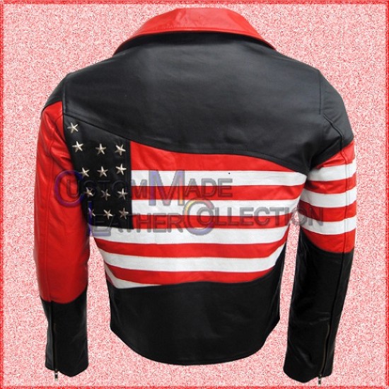 USA Flag Black Motorcycle Leather Jacket/Biker Leather Jacket