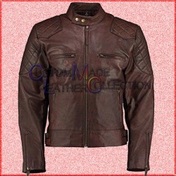 Daved BECKHAM Brown Quilted Retro Biker Jacket/Biker Leather Jacket