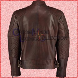 Daved BECKHAM Brown Quilted Retro Biker Jacket/Biker Leather Jacket