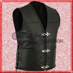 Men Motorcycle Leather Vest with Hook Closure/Men Leather Vest