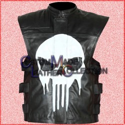 Punisher Black Biker Genuine Real Leather Vest/Men Biker Leather Vest