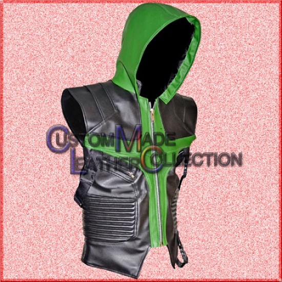 The Avengers Hawkeye Green Leather Vest/Green Biker Leather Vest