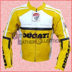 Ducati Motorbike Yellow Leather Racing Jacket/Ducati Biker Leather Jacket
