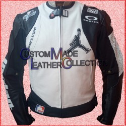 Jordan Motorbike White Leather Jacket / Jordan Biker Leather Jacket