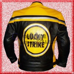 Lucky Strike Black/Yellow Biker Leather Jacket | Motorcycle Leather Jacket