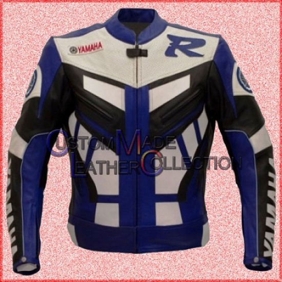 Yamaha R, R1, R2 White Blue Motorbike Racing Leather Jacket/Biker Leather Jacket