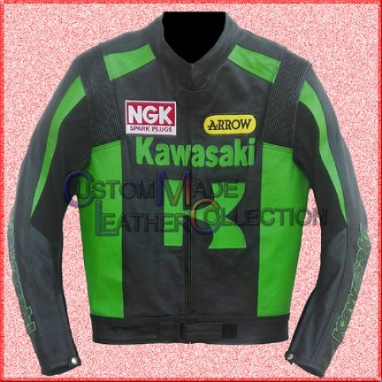 Kawasaki Motorbike Leather Racing Jacket/Biker Leather Jacket
