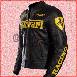 Ferrari Black Motorcycle Leather Jacket/Biker Leather Jacket