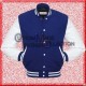 Men’s White Leather and Wool Blue Varsity Bomber Jacket