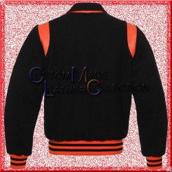 Men’s Wool Black & Orange Varsity Bomber Jacket