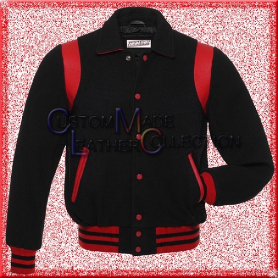 Men’s Wool Black & Red Varsity Bomber Jacket