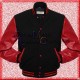Men’s Red Leather and Wool Black Varsity Bomber Jacket