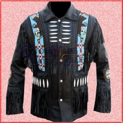 Cowboy Suede Leather Jacket Fringed & Beaded/Western Cowboy Leather Jacket