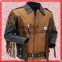 Men’s Western Genuine Leather Cowboy Biker Fringed Jacket