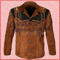 Western Cowboy Men's Brown Fringed Suede Leather Jacket/Western Leather Jacket